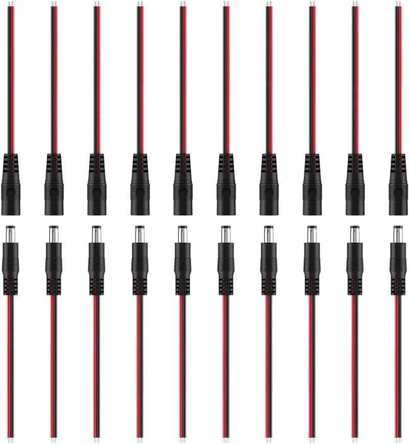 BTF-LIGHTING 10 أزواج من موصلات قابس أسطوانة 16 سم 20AWG 5.5 مم × 2.1 مم ذكر/أنثى إلى سلك موصل كابل طاقة DC لشرائط LED FCOB COB 2PIN - Image 1